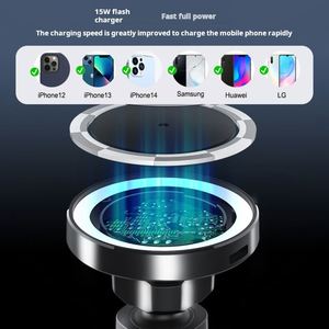 แท่นชาร์จไร้สายแม่เหล็กแบบกำหนดเองสำหรับรถยนต์ ชาร์จเร็ว 15W สำหรับโทรศัพท์มือถือรุ่น 12/3/15 Pro Max พร้อมที่วางโทรศัพท์ - Product Image 5