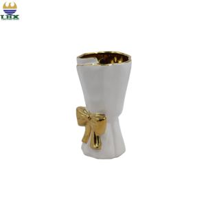 北欧モダンリボンフラワー花瓶電気メッキゴールドホワイトボウセラミック花瓶リビングルーム & ウェディングセンター用装飾OEM/ODM - Product Image 5