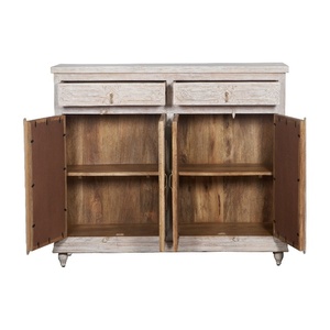 <b>Vintage</b> Solid Wood <b>Sideboard</b> Cabinet with Carved Glass Doors| Distressed WoodenBuffet Cabinet wit Drawers & Storage| Living room - Product Image 3