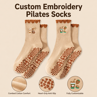 Chaussettes antidérapantes à motif cœur brodé personnalisé, en coton peigné tricoté de qualité supérieure, confortables pour le Pilates et le yoga