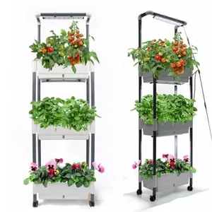 3 Tier Home Farm Garden Self-Watering Planter Pot Kit With LED Grow Lights For Herbs Vegetables Microgreens Flowers