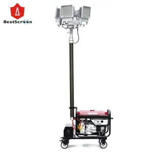 4*1000W High Light LED Portable Mobile Lighting Tower Driven By Diesel Generator Or City Electric