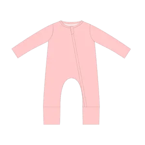 Newborn Knit 95% Bamboo from Viscose 5% Spandex Long Sleeves Solid Color Zipper Bubble Romper Fall Bamboo Jumpsuits