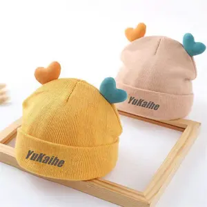 หมวกไหมพรมถักมีหูสำหรับเด็ก,หมวกถักสีล้วนปักลายน่ารักสำหรับฤดูหนาวสำหรับเด็กทารก