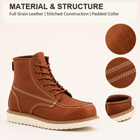 Sepatu Kerja Kulit Full Grain Model Moc Toe Anti Minyak dan Anti Selip dengan Sol Wedge Jahitan