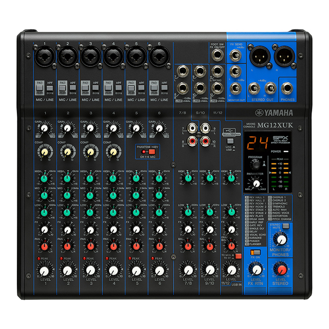 Yamaha Genuine Licensed /MG12/MG12XUK Mini 16-Channel Metal Mixer Backlit Display Jog Wheels MIDI In/Out Built-In Effects