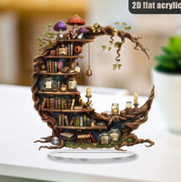 Adorno de Estantería con Forma de Luna para Dropshipping, Decoración de Escritorio Acrílica Transparente 2D Plana con Base Acrílica
