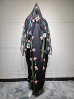 R-389 Nouveau Élégant Kimono Turc Ouvert Abaya Imprimée Florale Vêtement Islamique Long Cardigan Abaya Hijab pour Femme Pudique Arabie Saoudite