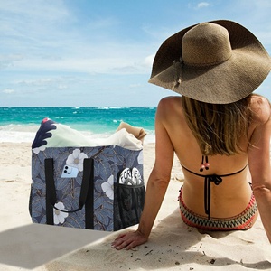 กระเป๋าช้อปปิ้งผู้หญิงลายพิมพ์ดอกพุดสีน้ำเงินกรมท่าขนาดใหญ่พิเศษ พร้อมสายสะพายไหล่ และช่องเก็บความเย็น - Product Image 6