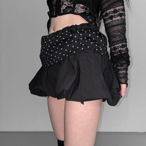 Cute Color Block Polka Dot Patchwork <b>Mini</b> Skirt Women Natural Waist Bubble A-Line Slim Fit Puff Style Streetwear - Product Image 5