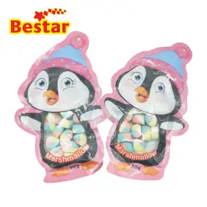 marshmallow 30g penguin bag colorful cylindrical marshmallow halal candy supplier