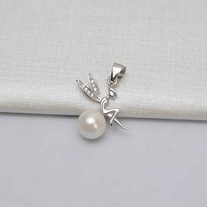 Pendentif ange féerique en argent S925, fait à la main, avec incrustation de perles 7-8 mm, accessoires de bricolage, plateau vide, bijoux en acier inoxydable 608 - Product Image 1