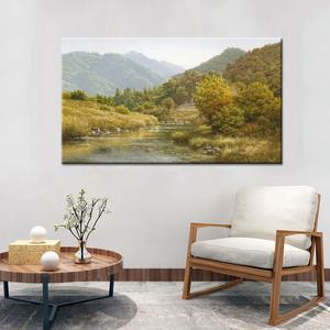 Peinture sur toile Paysage de montagne avec ruisseau, Art décoratif vert, Œuvre d'art à l'huile pour la décoration intérieure - Product Image 1