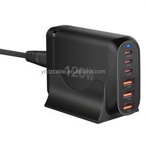 65W Smart PD USB C Wall Charger Station 6 Ports 120W 5V/3A 15W Mobile Desktop Stand EU <b>Plug</b> Compatible 3A3C Laptop <b>Adapter</b> - Product Image 3