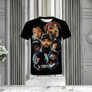 Livraison gratuite, t-shirt en coton polyester tissé personnalisé de haute qualité, t-shirt décontracté pour hommes avec graphisme 3D, vêtements 2Pac - Product Image 2