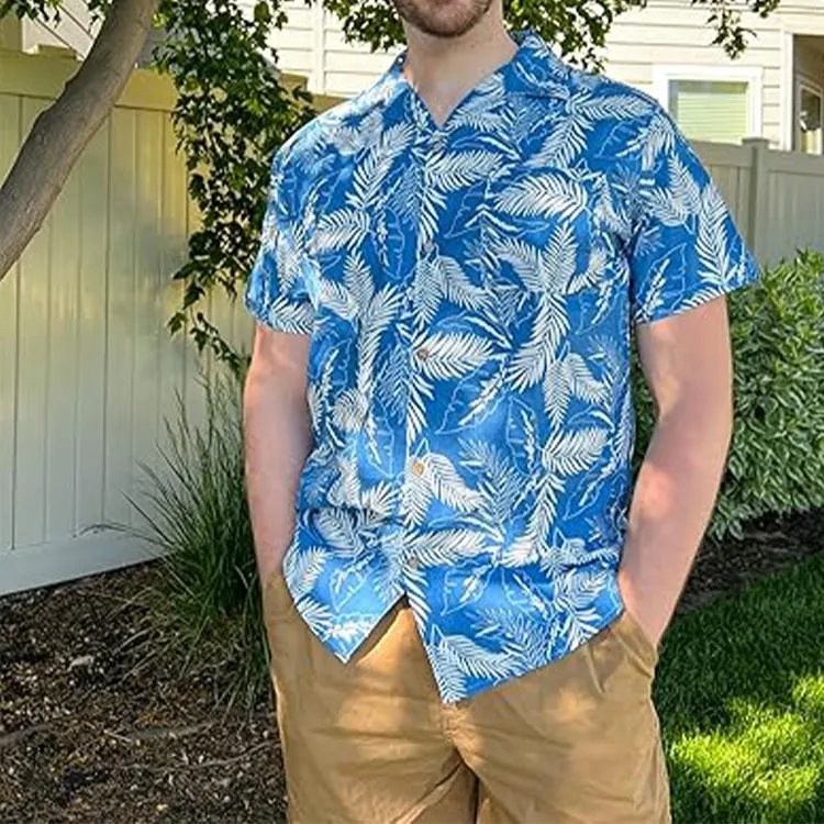 Erkekler için yeni tasarım yüksek kalite yaz tatili dijital baskı hawaii gömlek