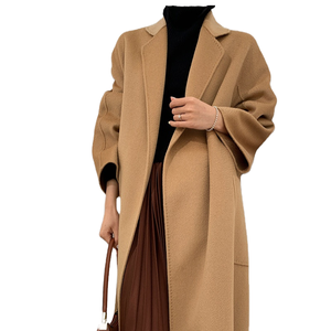 Hot Sale Luxury Woolen Knitted Formal Casual Breathable Warm Spring Long V-neck Patch Pocket <strong>Belt</strong> <strong>Coat</strong> for Women - Product Image 1