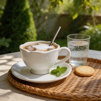 Ensemble tasse à café et soucoupe en céramique à bord festonné, personnalisable avec marque privée, en porcelaine blanche vintage, pour latte, vente en gros pour cadeaux et hôtels
