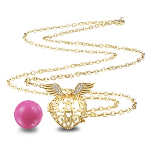 Merryshine Cubic Zirconia Cuore Medaglione Angelo Chime <span class=keywords><strong>Gravidanza</strong></span> Bola Sfera di Armonia Chiamante Campana <span class=keywords><strong>Collana</strong></span> - Product Image 4