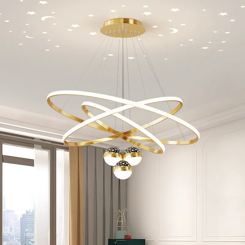 Led Ceiling Pendant Light Modern for Dining Room Living Circle Ring Chandelier Dimmable Kitchen Interior Lighting Iron Plastic