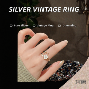 Anillo Vintage Francés JZ358 de Plata de Ley S925 con Circonita, Diseño de Hoja de Camelia, Ajustable, para Mujer, Tendencia 2025 - Product Image 2