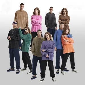 Wholesale fashion brand new batik 250G long sleeve T-shirt 10 color autumn and winter pure color wash old men's T-shirt
