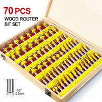Juego de 70 fresas para router con vástago de 1/2 pulgada, kit de herramientas de fresado de madera con caja de madera, fresas de madera multiperfil para carpintería