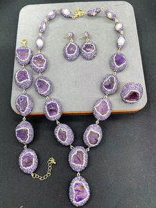 CH-LHN1518 viola naturale Druzy/<span class=keywords><strong>occhi</strong></span> di tigre/giallo giada <span class=keywords><strong>turchese</strong></span> collana intarsio di cristallo naturale pietra di cristallo intarsio Set di gioielli - Product Image 2