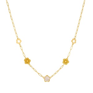 Fashionable Retro Gold Plated Flower White Shell Pendant Necklace Chain Stainless Steel Daily Wear Jewelry N4058 - Product Image 5