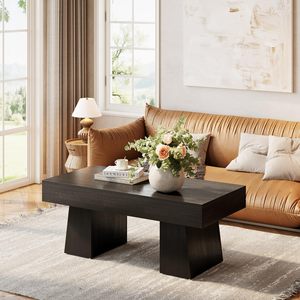 Trang trại Bàn cà phê, 47 inch bằng gỗ hình chữ nhật Bàn cà phê với cơ sở dày, đồ nội thất nhà trà thấp hiện đại cho phòng khách - Product Image 6