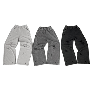 Personnalisé pour hommes 420 Gsm français coton éponge surdimensionné large jambe droite pantalon de survêtement délavé à l'acide <span class=keywords><strong>vintage</strong></span> déchiré détresse Baggy pantalon de survêtement - Product Image 3