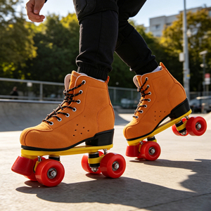 Patins à roulettes quad pour adultes en cuir suédé, double rangée, quatre roues en PU, chaussures de patinage récréatives d'extérieur Ruidongle - Product Image 1