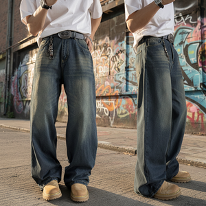 Jeans Larghi Casual Lavati di Nuova Moda a Prezzo di Fabbrica, <span class=keywords><strong>Pantaloni</strong></span> in Denim Blu Personalizzati per <span class=keywords><strong>Uomo</strong></span> - Product Image 2