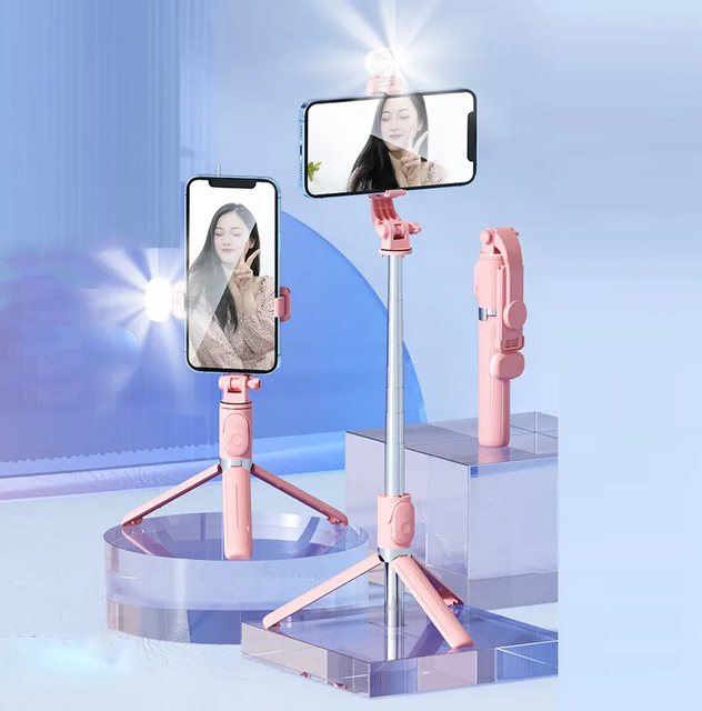 Factory Price Mobile Phone Selfie Stick with Beauty Light Remote Control Adjustable Folding Multifunctional Live Desktop Tripod