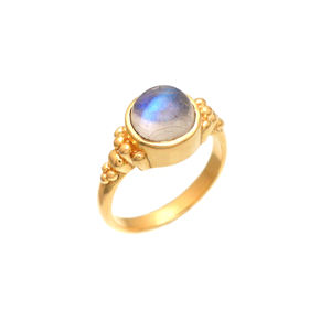 Anillo de piedras preciosas de piedra lunar arcoíris de Plata de Ley 925 chapado en oro de 18 quilates para bodas y fiestas - Product Image 1