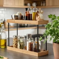 Étagère de rangement moderne à double niveau en bois pour épices, sel et poivre, pour cuisine et garage
