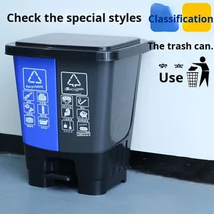 Poubelle à pédale à double compartiment en plastique avec couvercle, éco-responsable, pour le recyclage, le bureau, l'école, le parc, les espaces publics, personnalisable - Product Image 5
