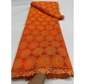 Tela de Encaje con Bordado Africano de Alta Calidad, Diseño Moderno, Poliéster, Pedrería Soluble en Agua, Guipur, 5 Yardas - Product Image 4