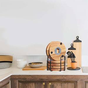 Sottobicchieri in legno per bevande con apribottiglie porta sottobicchieri in legno di Acacia per <span class=keywords><strong>tavolino</strong></span> tavolo <span class=keywords><strong>da</strong></span> pranzo scrivania con cuscinetto antiscivolo - Product Image 3
