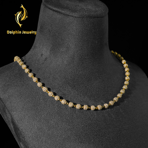 Collier chaîne à billes en argent 925 avec perles rondes en moissanite, style hip-hop, plaqué or, testé positivement au testeur de diamants VVS - Product Image 2