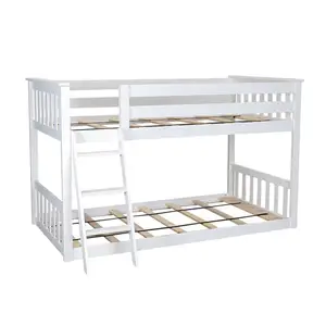 غرفة نوم الأثاث الأبيض خشب متين خشبية السرير قوي التوأم منخفضة علوي سرير طابقي للأطفال