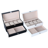 Boîte à montres multifonctionnelle en cuir PU doublée de velours, 4 emplacements, double couche, étui de rangement pour bijoux, tiroir organisateur de bagues