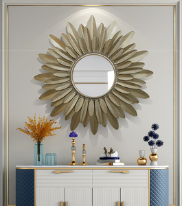 Grand miroir d'art mural de qualité supérieure 82CM, cadre en métal doré, plume, salon décoratif moderne, suspendu, livraison directe DDP - Product Image 3