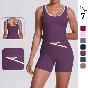 Nuovo Kit <span class=keywords><strong>sportivo</strong></span> Yoga a vita alta <span class=keywords><strong>abbigliamento</strong></span> da <span class=keywords><strong>palestra</strong></span> traspirante 2 pezzi canottiera corta tinta unita a vita alta <span class=keywords><strong>abbigliamento</strong></span> <span class=keywords><strong>sportivo</strong></span> <span class=keywords><strong>per</strong></span> sport Fitness - Product Image 1