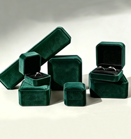Modisches Hochwertiges Dunkelgrünes Plüsch-Achteck Ring-Halsketten-Ohrringe-Anhänger-Armband Schmuckset Schmuckbox mit Anpassbarem Logo
