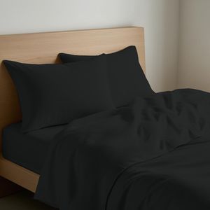 <b>Black</b> Cotton Bed <b>Sheet</b> Set German Twin Size Pillowcases Included - Product Image 3