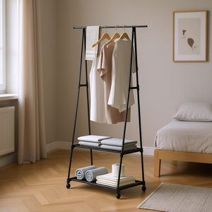 Myrva Triangular <b>Clothing</b> <b>Rack</b> Double Tier Metal <b>Standing</b> Organizer For Bathroom Minimalist Design - Product Image 2