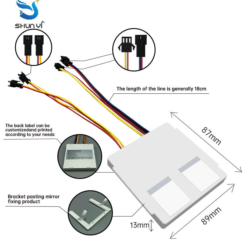 12V 60W Music Player Double Button Touch Sensor LED Mirror Touch Switch with Speaker