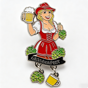 Custom Soft Enamel Metal Oktoberfest Brooch with Pendant Beer-Themed Enamelled Badge Festival Souvenir - Product Image 2