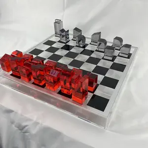 Fabrika yeni tasarım klasik kapalı eğlence akrilik satranç seti akrilik satranç tahtası oyunları